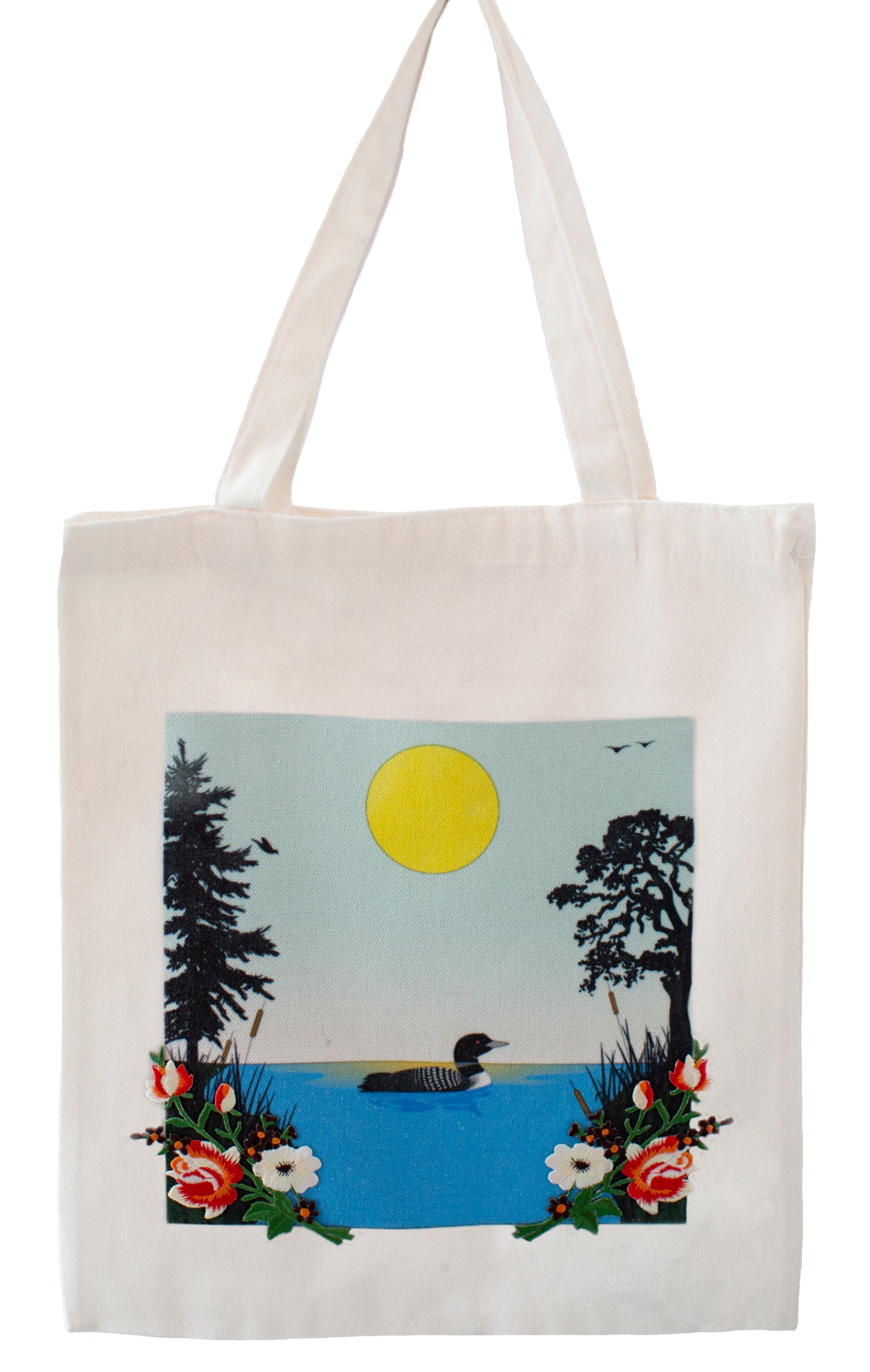 « Loon Sun »- Broderie de sac fourre-tout
